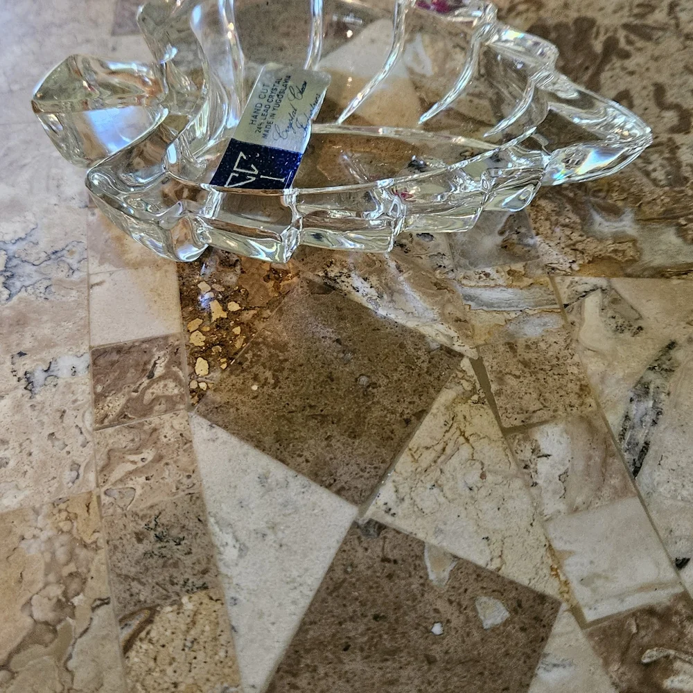 Crystal Clear Industries 24% Hand Cut Lead Crystal Leaf Trinket Dish Fall Autumn